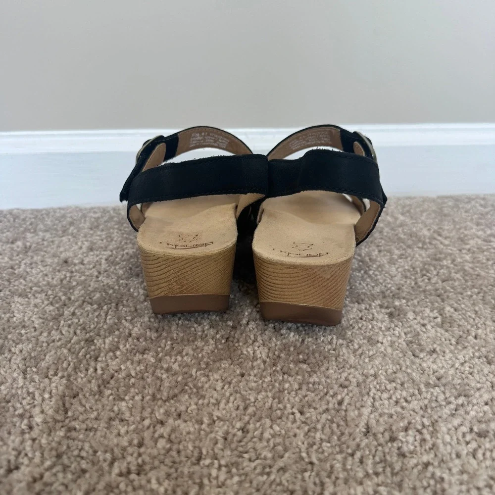 Dansko Trinity Black Leather Wedge Sandals Clogs Women 41 1716101600